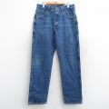 W31★古着 ラングラー Wrangler ジーンズ メンズ ヒゲ コットン 紺 ネイビー デニム 25nov01 中古 ボトムス ジーパン Gパン ロング パンツ