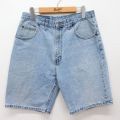 W33★古着 ショート パンツ ショーツ メンズ 90年代 90s コットン USA製 薄紺 ネイビー デニム 24may15 中古 ボトムス 短パン ショーパン ハーフ