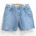 W35★古着 ショート パンツ ショーツ メンズ ヒゲ コットン 紺 ネイビー デニム 25jun25 中古 ボトムス 短パン ショーパン ハーフ