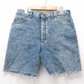 W33★古着 ショート パンツ ショーツ メンズ 90年代 90s ケミカルウォッシュ コットン USA製 紺 ネイビー デニム 25jun26 中古 ボトムス 短パン ショーパン ハーフ