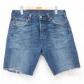 W34★古着 リーバイス Levis 501 ショート パンツ ショーツ メンズ ヒゲ コットン 紺 ネイビー デニム 【spe】 25jul10 中古 ボトムス 短パン ショーパン ハーフ