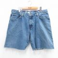 W36★古着 エディーバウアー ショート パンツ ショーツ メンズ コットン 紺 ネイビー デニム 25aug02 中古 ボトムス 短パン ショーパン ハーフ