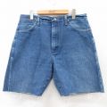 W35★古着 ラングラー Wrangler ショート パンツ ショーツ メンズ ヒゲ コットン 紺 ネイビー デニム 25aug05 中古 ボトムス 短パン ショーパン ハーフ