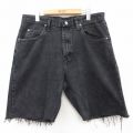 W34★古着 ラングラー Wrangler ショート パンツ ショーツ メンズ コットン 黒 ブラック デニム 25aug05 中古 ボトムス 短パン ショーパン ハーフ