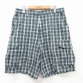 W33★古着 トミーヒルフィガー TOMMY HILFIGER ブランド ショート カーゴ パンツ ショーツ メンズ 90年代 90s ワンポイントロゴ コットン 緑他 グリーン チェック 25sep02 中古 ボトムス 短パン ショーパン