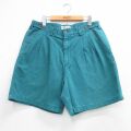 W36★古着 ショート パンツ ショーツ メンズ 90年代 90s ヘリンボーン 青緑系 26apr25