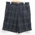 W37★古着 トミーバハマ ショート パンツ ショーツ メンズ リネン シルク ネイビー チェック 26jun16