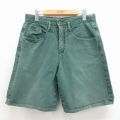 W33★古着 ショート パンツ ショーツ メンズ 90年代 90s コットン USA製 グリーン デニム 26jun17