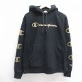 M★古着 長袖 チャンピオン Champion リバースウィーブ パーカー メンズ ビッグロゴ 黒 ブラック 25feb28 中古 スウェット スエット トレーナー トップス