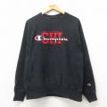 L★古着 長袖 チャンピオン Champion リバースウィーブ メンズ ビッグロゴ クルーネック 黒 ブラック 25mar01 中古 スウェット スエット トレーナー トップス