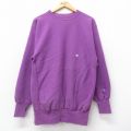 L★古着 長袖 チャンピオン Champion リバースウィーブ メンズ 90年代 90s ワンポイントロゴ クルーネック 紫 パープル 25mar27 中古 スウェット スエット トレーナー トップス