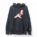 L★古着 長袖 チャンピオン Champion リバースウィーブ メンズ COLLABOR AID 黒 ブラック 25mar27 中古 スウェット スエット トレーナー トップス