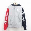 【20%OFF】L★古着 長袖 チャンピオン Champion リバースウィーブ パーカー メンズ ビッグロゴ マルチカラー グレー 霜降り 25sep02 中古 スウェット スエット トレーナー トップス