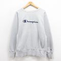 M★古着 長袖 チャンピオン Champion リバースウィーブ メンズ 90年代 90s ビッグロゴ 刺繍 クルーネック USA製 グレー 霜降り 【spe】 25oct15 中古 スウェット スエット トレーナー トップス