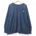 XL★古着 長袖 チャンピオン Champion リバースウィーブ メンズ 00年代 00s ワンポイントロゴ 大きいサイズ クルーネック 濃紺【spe】 26jan21