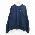 XL★古着 長袖 チャンピオン Champion リバースウィーブ メンズ 00年代 00s ワンポイントロゴ 大きいサイズ クルーネック 濃紺 26mar06