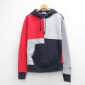 L★古着 長袖 チャンピオン Champion リバースウィーブ パーカー メンズ ワンポイントロゴ マルチカラー クレイジーパターン グレー 霜降り【spe】 26mar19