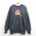 XL★古着 長袖 チャンピオン Champion リバースウィーブ メンズ 90年代 90s NBC 刺繍 ボロ クルーネック 濃紺 ブリーチ加工【spe】 26apr17