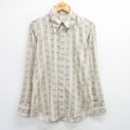 L★古着 長袖 シャツ メンズ 70年代 70s 総柄 濃ベージュ カーキ 25jun28 中古 トップス