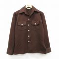 S★古着 長袖 シャツ メンズ 70年代 70s 開襟 オープンカラー こげ茶 26feb07
