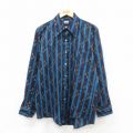 L★古着 長袖 シャツ メンズ 70年代 70s USA製 濃紺他 ストライプ 26feb07