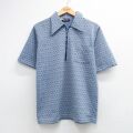 70s 半袖ハーフジップシャツ 総柄 ネイビー S | 古着