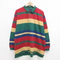XL★古着 ドッカーズ 長袖 ブランド ポロ シャツ メンズ 90年代 90s ワンポイントロゴ マルチカラー コットン 緑他 グリーン ボーダー 【spe】 24apr04 中古 トップス