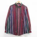 XL★古着 トミーヒルフィガー TOMMY HILFIGER 長袖 ブランド シャツ メンズ 90年代 90s ワンポイントロゴ 大きいサイズ ロング丈 コットン ボタンダウン 赤 レッド ストライプ 24aug26 中古 トップス