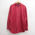 XL★古着 ラルフローレン Ralph Lauren 長袖 ブランド シャツ メンズ 90年代 90s ワンポイントロゴ 大きいサイズ ロング丈 コットン ボタンダウン 赤 レッド 24dec04 中古 トップス