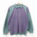 L★古着 ドッカーズ 長袖 ブランド ポロ シャツ メンズ 90年代 90s ワンポイントロゴ ヒジ当て ツートンカラー ラグラン コットン USA製 紫他 パープル 25apr02 中古 トップス