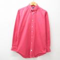 M★古着 ラルフローレン Ralph Lauren 長袖 ブランド シャツ メンズ 90年代 90s ワンポイントロゴ ロング丈 コットン ボタンダウン 濃ピンク系 25jun17 中古 トップス