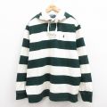 XL★古着 ラルフローレン Ralph Lauren 長袖 ブランド ラガー シャツ パーカー メンズ 90年代 90s ワンポイントロゴ 大きいサイズ コットン 緑 グリーン ボーダー 25jul29 中古 トップス
