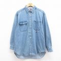 XL★古着 トミーヒルフィガー TOMMY HILFIGER トミージーンズ 長袖 ブランド シャツ メンズ 90年代 90s ワンポイントロゴ コットン 紺 ネイビー デニム 25jul30 中古 トップス