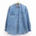 XL★古着 トミーヒルフィガー TOMMY HILFIGER 長袖 ブランド シャツ メンズ 90年代 90s ワンポイントロゴ 大きいサイズ ロング丈 コットン 紺 ネイビー デニム 【spe】 25aug02 中古 トップス