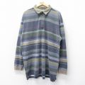 XL★古着 エルエルビーン LLBEAN 長袖 ブランド ハーフジップ トップス ロング丈 コットン 紺他 ネイビー ボーダー 【spe】 25aug12 中古 メンズ