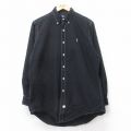 XL★古着 ラルフローレン Ralph Lauren 長袖 ブランド シャツ メンズ 90年代 90s ワンポイントロゴ オックスフォード コットン ボタンダウン 黒 ブラック 25aug26 中古 トップス