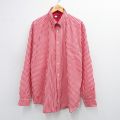 XL★古着 トミーヒルフィガー TOMMY HILFIGER 長袖 ブランド シャツ メンズ 90年代 90s ワンポイントロゴ 大きいサイズ ロング丈 コットン ボタンダウン 赤他 レッド ストライプ 25sep01 中古 トップス