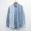 XL★古着 ノーティカ NAUTICA 長袖 ブランド シャツ メンズ 90年代 90s ワンポイントロゴ クレイジーパターン マルチカラー 大きいサイズ ロング丈 コットン ボタンダウン 薄紺他 ネイビー ストライプ 25sep02 中古 トップス