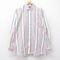 XL★古着 ランズエンド 長袖 ブランド シャツ メンズ 00年代 00s ロング丈 ボタンダウン 白他 ホワイト ストライプ 25sep10 中古 トップス