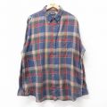 XL★古着 ランズエンド 長袖 ブランド シャツ メンズ 00年代 00s 大きいサイズ ロング丈 コットン ボタンダウン 紺他 ネイビー チェック 25sep11 中古 トップス
