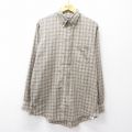 XL★古着 ランズエンド 長袖 ブランド シャツ メンズ 00年代 00s ロング丈 コットン ボタンダウン ベージュ他 カーキ チェック 25oct03 中古 トップス