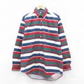 【20%OFF】L★古着 トミーヒルフィガー TOMMY HILFIGER 長袖 ブランド シャツ メンズ 90年代 90s ロング丈 コットン ボタンダウン 緑他 グリーン ボーダー 【spe】 25oct15 中古 トップス