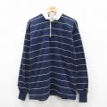 M★古着 ランズエンド 長袖 ブランド ラガー シャツ メンズ 90年代 90s コットン USA製 紺 ネイビー ボーダー 【spe】 25oct23 中古 トップス