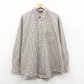XL★古着 ノーティカ NAUTICA 長袖 ブランド シャツ メンズ 90年代 90s ワンポイントロゴ 大きいサイズ ロング丈 コットン ボタンダウン ベージュ系他 カーキ チェック 25oct31 中古 トップス