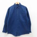 XL★古着 ランズエンド 長袖 ブランド シャツ メンズ 90年代 90s コットン ボタンダウン USA製 紺 ネイビー 25oct31 中古 トップス