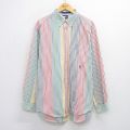 XL★古着 トミーヒルフィガー TOMMY HILFIGER 長袖 ブランド シャツ メンズ 90年代 90s ワンポイントロゴ 大きいサイズ ロング丈 クレイジーパターン コットン ボタンダウン 緑他 グリーン ストライプ 25nov04 中古 トップス