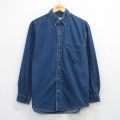 L★古着 エディーバウアー 長袖 ブランド シャツ メンズ 00年代 00s コットン ボタンダウン 紺 ネイビー デニム 25nov04 中古 トップス