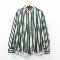 XL★古着 トミーヒルフィガー 長袖 ブランド シャツ メンズ 90年代 90s ワンポイントロゴ 大きいサイズ コットン ボタンダウン 緑他 ストライプ 25nov11