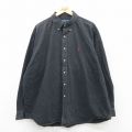XL★古着 ラルフローレン 長袖 ブランド シャツ メンズ 90年代 90s ワンポイントロゴ BLAIRE 大きいサイズ ロング丈 コットン ボタンダウン 黒 25nov11
