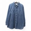 XL★古着 エルエルビーン 長袖 ブランド シャツ メンズ 00年代 00s 大きいサイズ ロング丈 コットン 紺 デニム 内側フランネル 25nov14